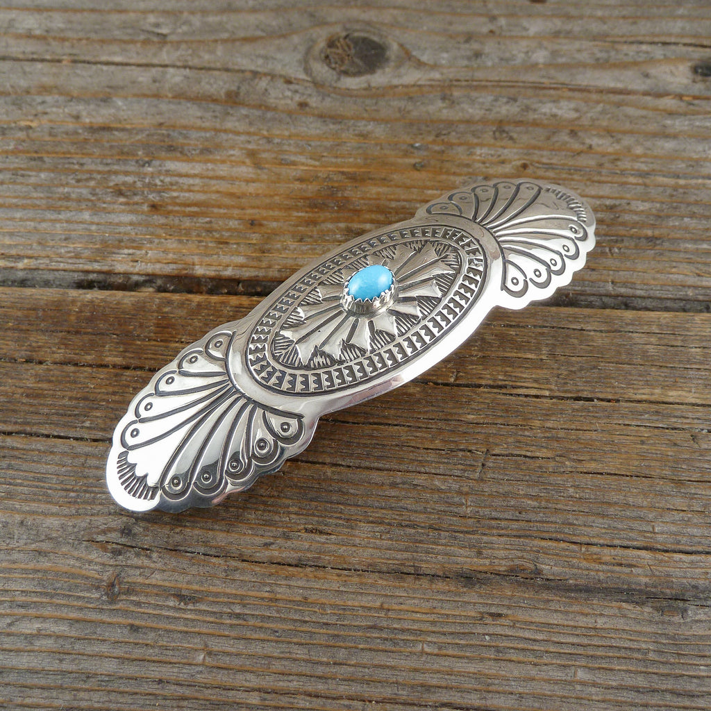 Roy Manulito Turquoise Silver Stamp Hair Clip